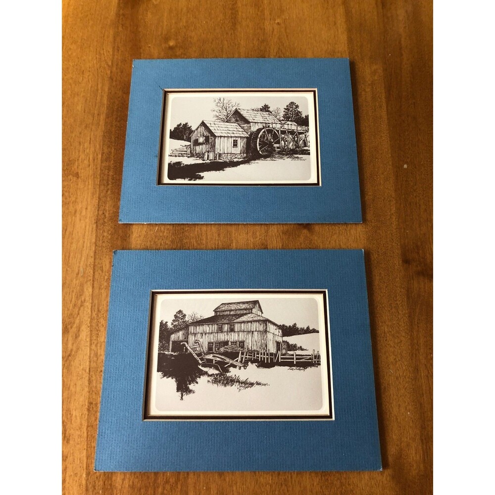 Richard Dick Dahlquist Set of 2 Art Prints Mill Barn Farm Country Matted